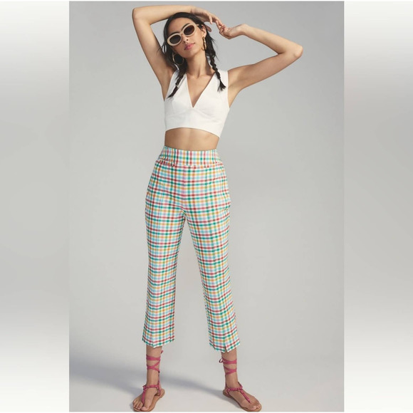 Anthropologie Pants - Anthro Maeve Gingham Capri Pants High Rise Cropped Cotton blend 12 Multicolor